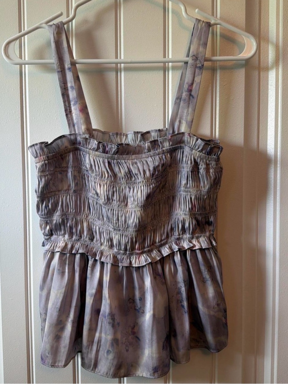 J. Crew Lavender Smocked Tank with Subtle Blue Wash